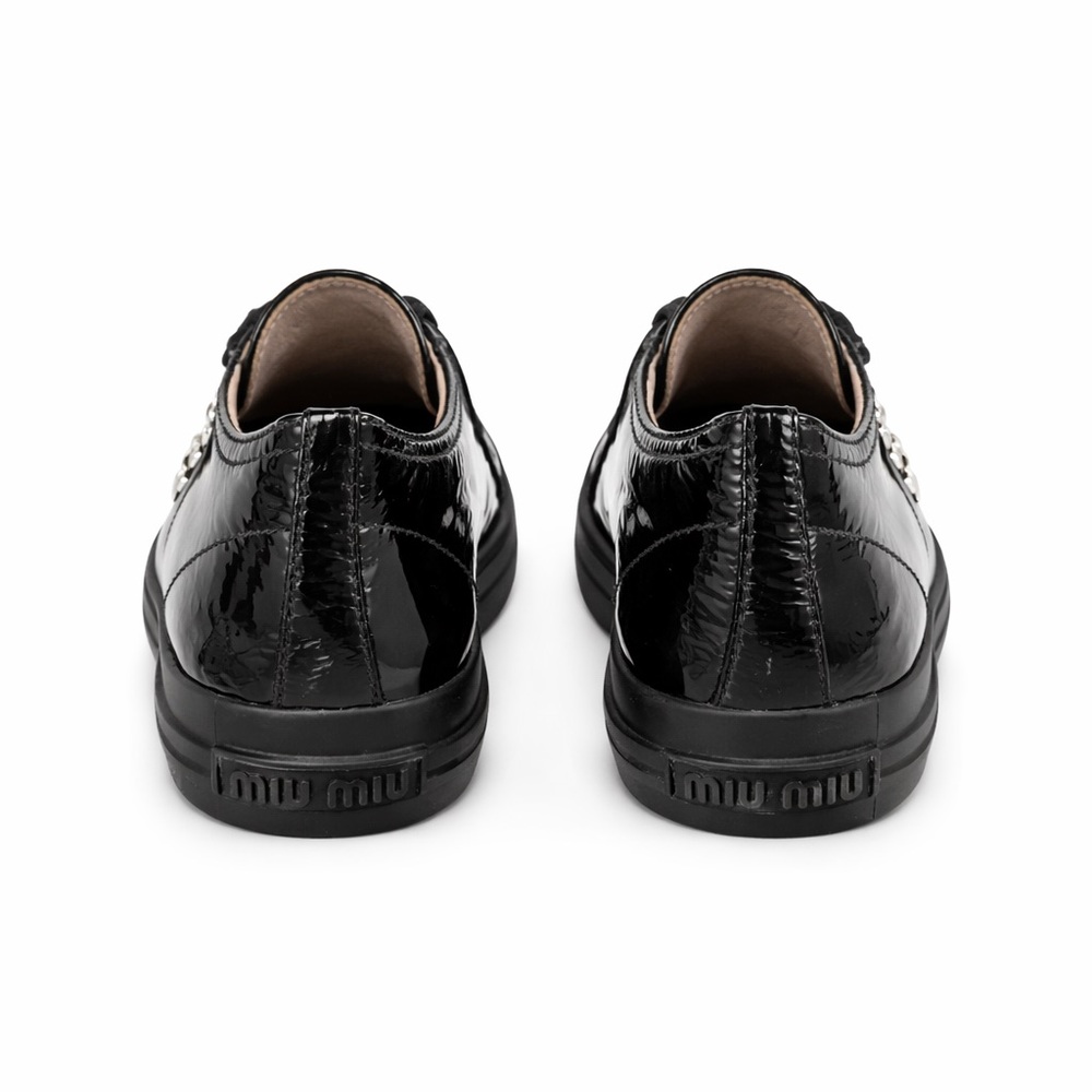 Miu Miu Crystal Toe Patent Leather Sneakers EU 36.5 Black Lace Up Luxury - Picture 6 of 9